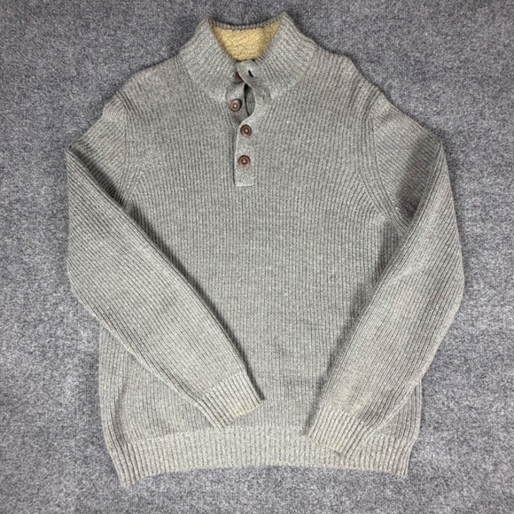 G.H. Bass & Co. Other - GH Bass Mens Gray Ribbed Mock Neck Button Sweater Sherpa Collar Large